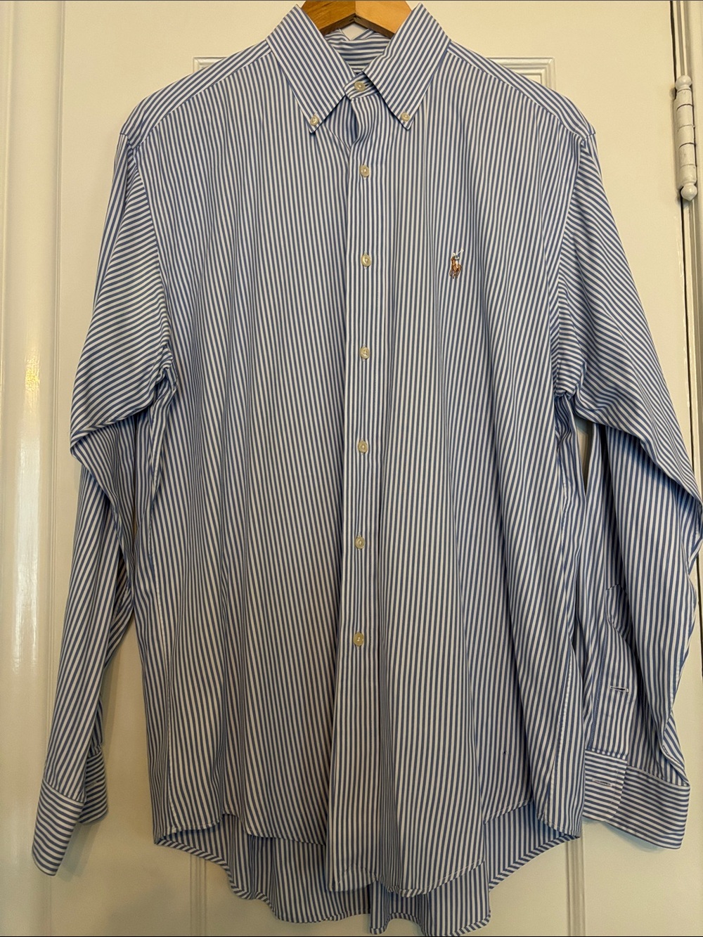 Ralph Lauren Yarmouth Blue
 & White Narrow-Stripe Button-Down Dress Shirt